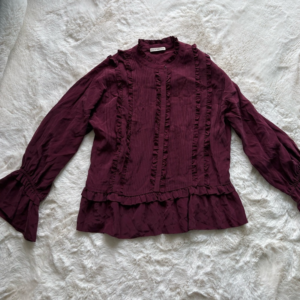 Ulla Johnson Plum Ruffled Long-Sleeve Blouse